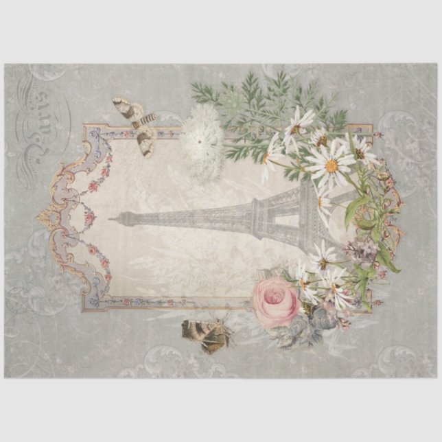 Papel De Seda Jardim Flor Paris Elegante Torre Eiffel Torre Eleg (Frente )