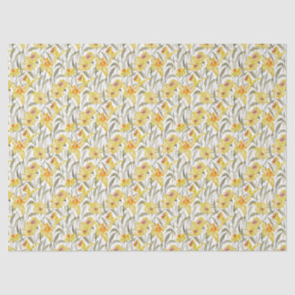Papel De Seda Jardim Floral de Narciso em Aquarela Primavera