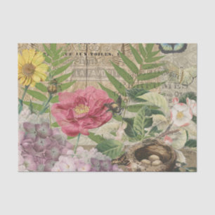 Papel De Seda Jardim Floral Ninho de Pássaro Arte Flor Borboleta