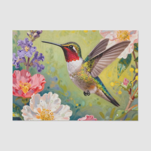Papel De Seda Jardim Floral Vibrante com Beija-flor (Frente )
