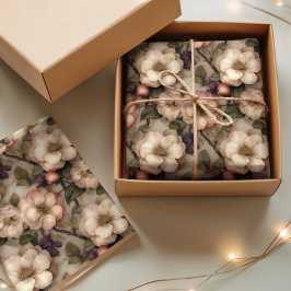 Papel De Seda Jardim Floral Vintage Romântico Rosa e Creme