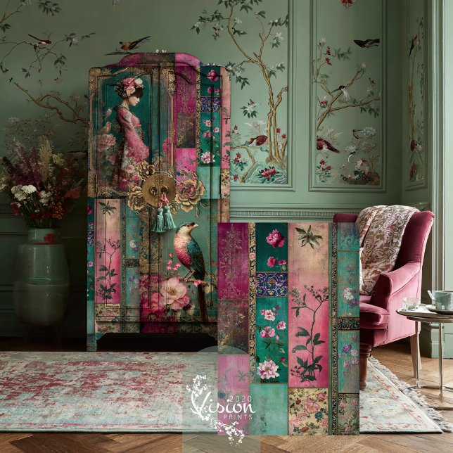 Papel De Seda Jardim Oriental, Chinoiserie, Colagem Patchwork (Oriental Garden, Chinoiserie Patterns, Patchwork Collage, Decoupage Tissue Paper.)
