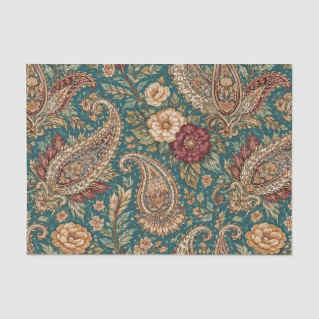 Papel De Seda Jardim Paisley Vintage Turquesa (Frente )