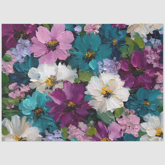 Papel De Seda Jardim Pintado de Teal e Ameixa (Frente )