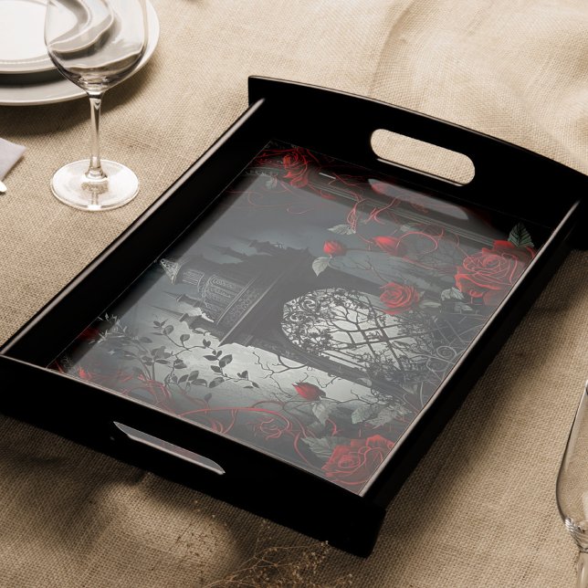 Papel De Seda Jardim Rosa do Cemitério Gótico com Vermelho e Pre (Criador carregado)