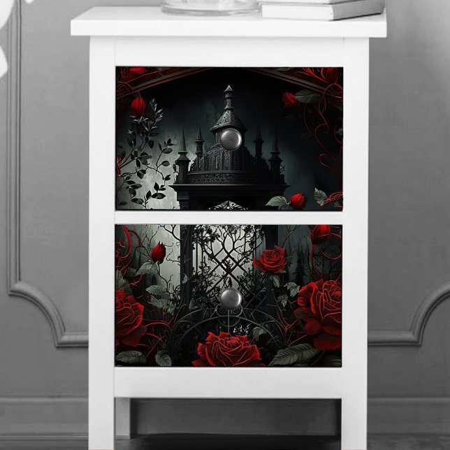Papel De Seda Jardim Rosa do Cemitério Gótico com Vermelho e Pre (Criador carregado)