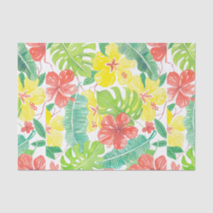 Papel De Seda Jardim tropical, hibiscus plumeria e palmeiras