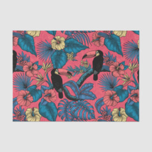 Papel De Seda Jardim tucano em vermelho e azul