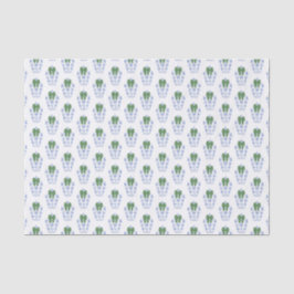 Papel De Seda Jarra de Gengibre com Fita Verde em Aquarela Chic
