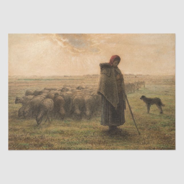 Papel De Seda Jean-Francois Millet - Shepherdess e Flock 1865 (Frente )