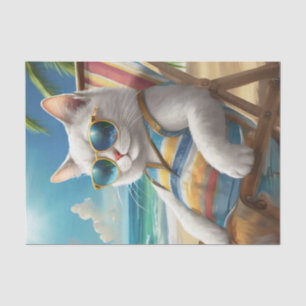 Papel De Seda Jeff Relaxando, Cadeira de Praia de Gato Branco