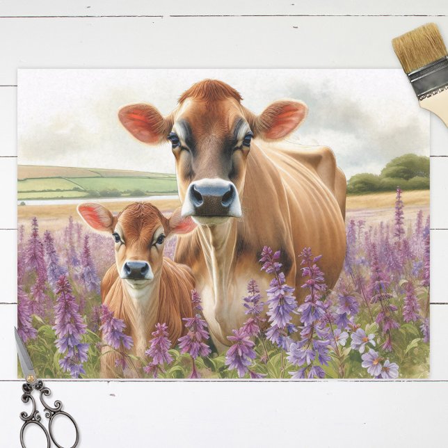 Papel De Seda Jersey Cow e Calf Wildflower Decoupage (Criador carregado)