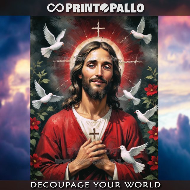 Papel De Seda Jesus Cristo com Cruz Sagrada e Pombas (Criador carregado)