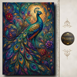 Papel De Seda Jewel Toned Peacock Floral Decoupage
