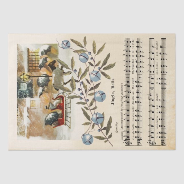 Papel De Seda Jingle Bells Sheet Music Horse Sleigh Holiday (Frente )