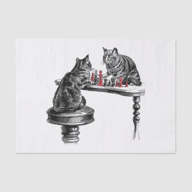 Papel De Seda Jogos do conselho Dois gatos jogando Chess Match R (Frente )
