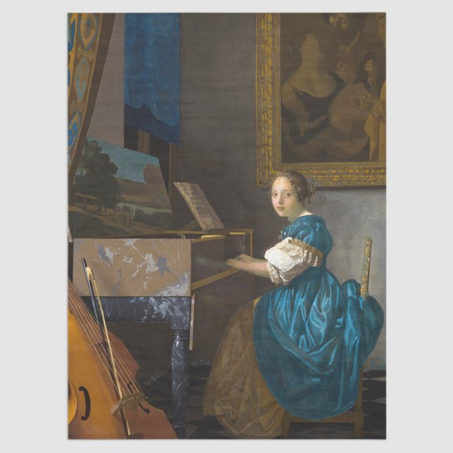 Papel De Seda Johannes Vermeer - Lady Sentada em uma Virgem (Criador carregado)