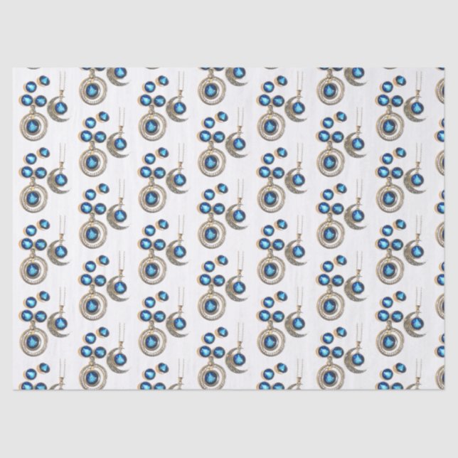 Papel De Seda Joias de Natal Árvore azul clara Lua clara (Frente )