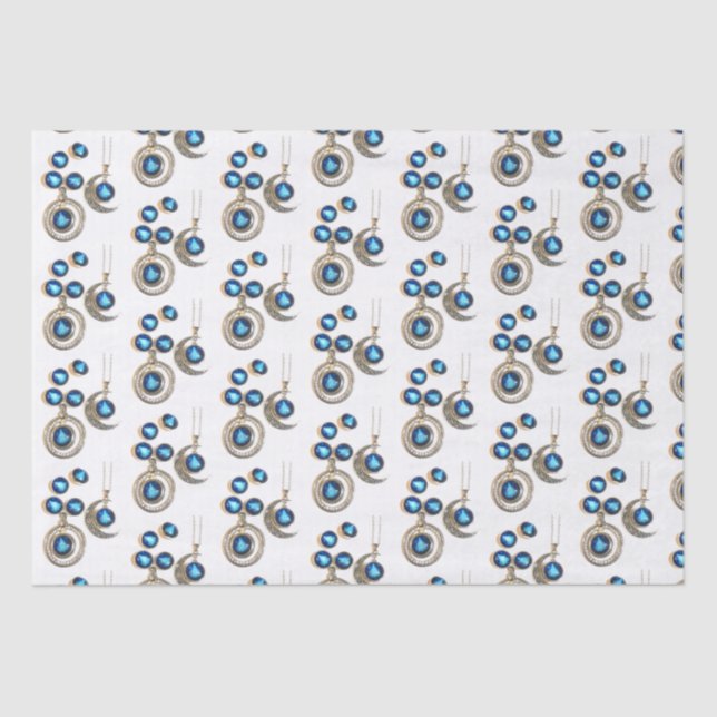 Papel De Seda Joias de Natal Árvore azul clara Lua clara (Frente )