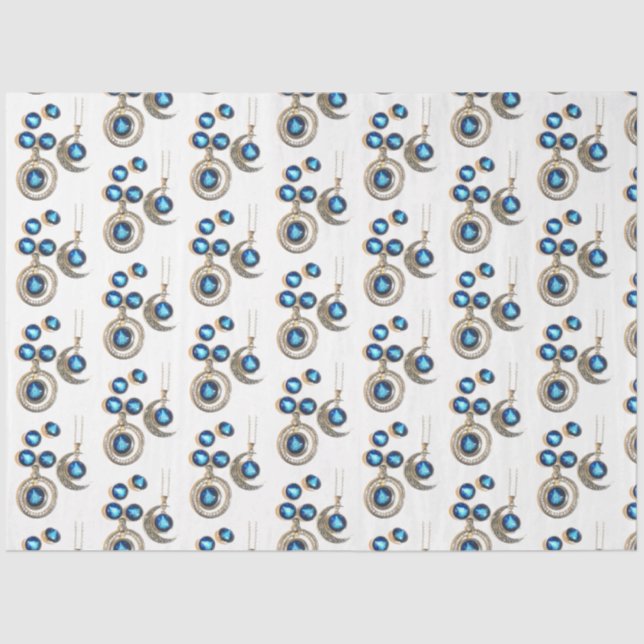 Papel De Seda Joias de Natal Árvore azul clara Lua clara (Frente )