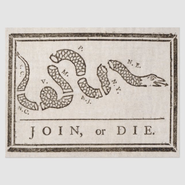 Papel De Seda Join ou Die Rattlesnake: Cartoon Benjamin Franklin (Frente )