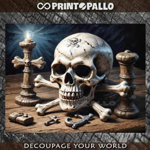 Papel De Seda Jolly Rogers crânio e ossos na mesa pirata