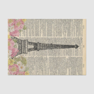 Papel De Seda Jornais Vintage com Flores - Decoupage Paris