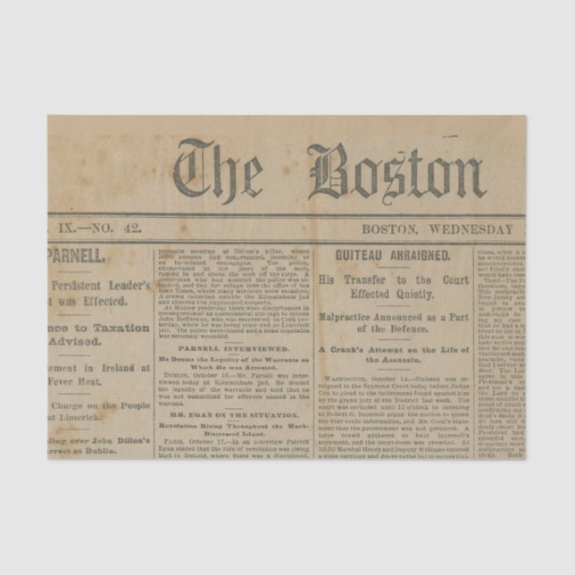 Papel De Seda Jornal Vintage de Boston (Frente )