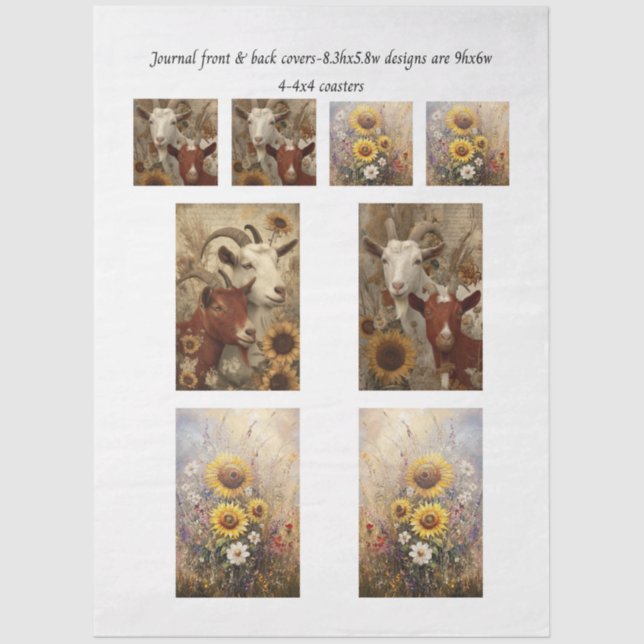 Papel De Seda Journal Covers Rustic Charm Goat Sunflowers  (Frente )