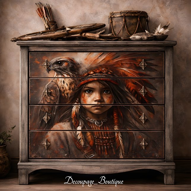 Papel De Seda Jovem Bravo & Decoupage de Cocar de Águia (Young Brave & Eagle Headdress Decoupage Tissue Paper Mockup)