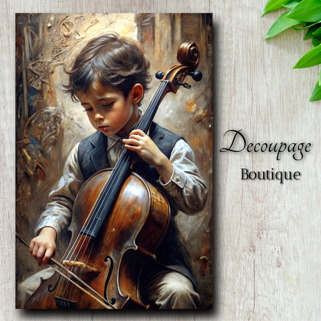 Papel De Seda Jovem Decoupage Cellist (Young Cellist Decoupage Tissue Paper By Decoupage Boutique)