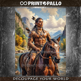 Papel De Seda Jovem índio nativo americano a cavalo