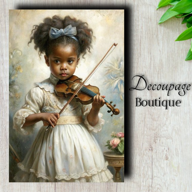 Papel De Seda Jovem Violinista Decoupage (Young Violinist Girl Decoupage Tissue Paper)