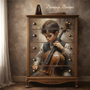 Papel De Seda Jovem Violoncelista Decoupage