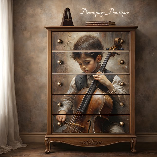 Papel De Seda Jovem Violoncelista Decoupage (Young Cellist Decoupage Tissue Paper Mockup)