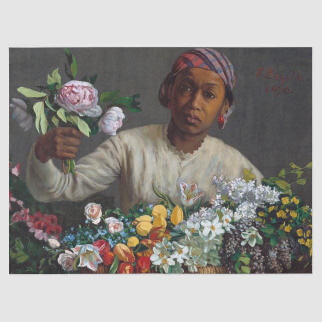 Papel De Seda Jovens mulheres com peônias por Frederic Bazille (Frente )