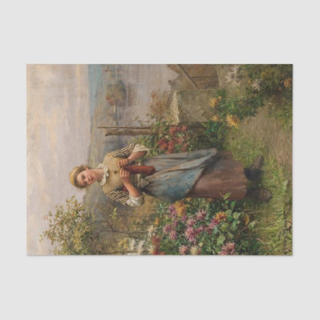 Papel De Seda Jovens tricotando por Daniel Ridgway Knight (Frente )