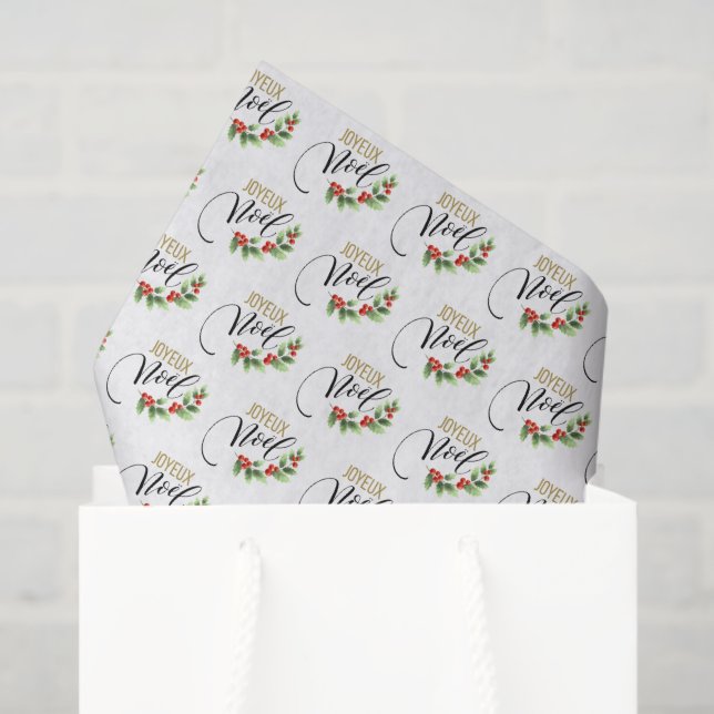 Papel De Seda Joyeux Noël Chic Holly Floral | Natal (Sacola de presentes)