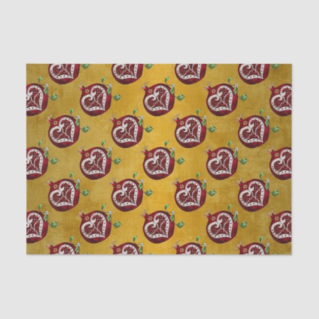 Papel De Seda Judaica Pomegranate Heart Hanukkah Rosh Hashanah (Frente )