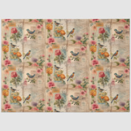 Papel De Seda Junk Journal Seite mit Blumen + Vögel - 