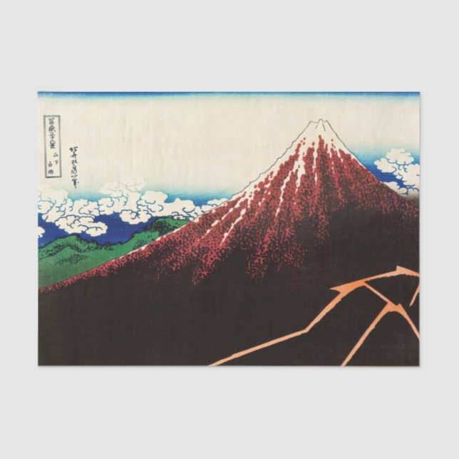 Papel De Seda Katsushika Hokusai - Relâmpagos abaixo do cume (Frente )