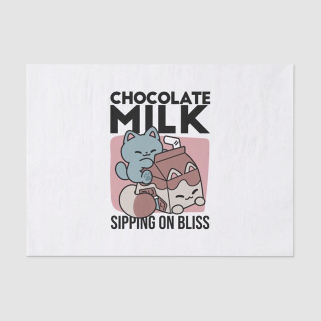 Papel De Seda Kawaii Chocolate Milk Cat – Cozy Drink & Cuteness  (Frente )