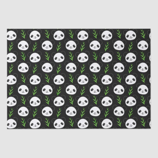 Papel De Seda Kawaii Panda Pattern Bamboo Em Verde Branco Negro (Frente )
