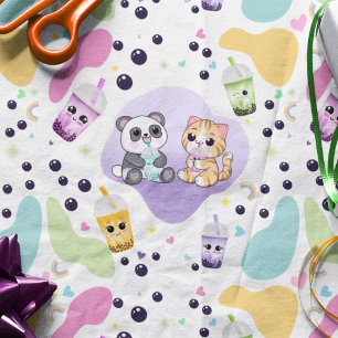 Papel De Seda Kawaii Panda & Tiger Bubble Tea Aniversário Infant