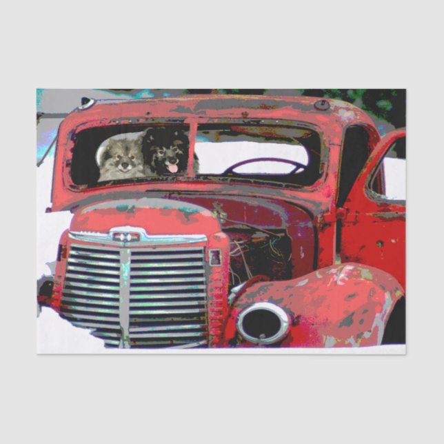 Papel De Seda Keeshond Christmas Old Truck Painting Art (Frente )