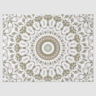 Papel De Seda Khaki Taupe White Floral Mandala