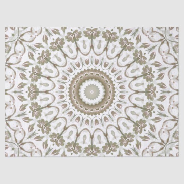 Papel De Seda Khaki Taupe White Floral Mandala (Frente )