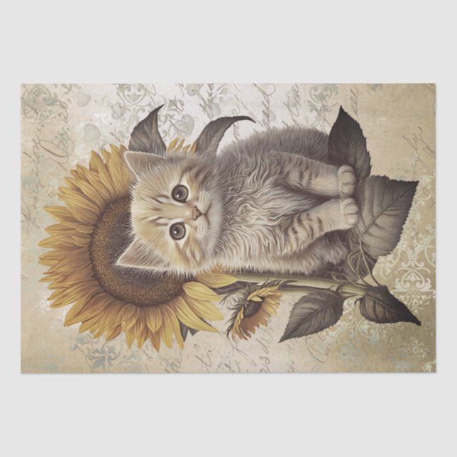 Papel De Seda Khao Manee Kitten Sunflower Cat (Frente )