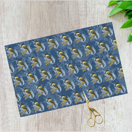 Papel De Seda Kingfisher Bird e Vintage Blue Cor damasco