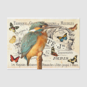 Papel De Seda Kingfisher & Butterflies Antigo Anúncio Francês De
